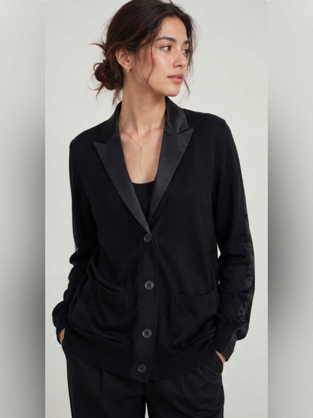 Sacai Hybrid Knit Tuxedo Cardigan Blazer Black Size 3 Made in Japan